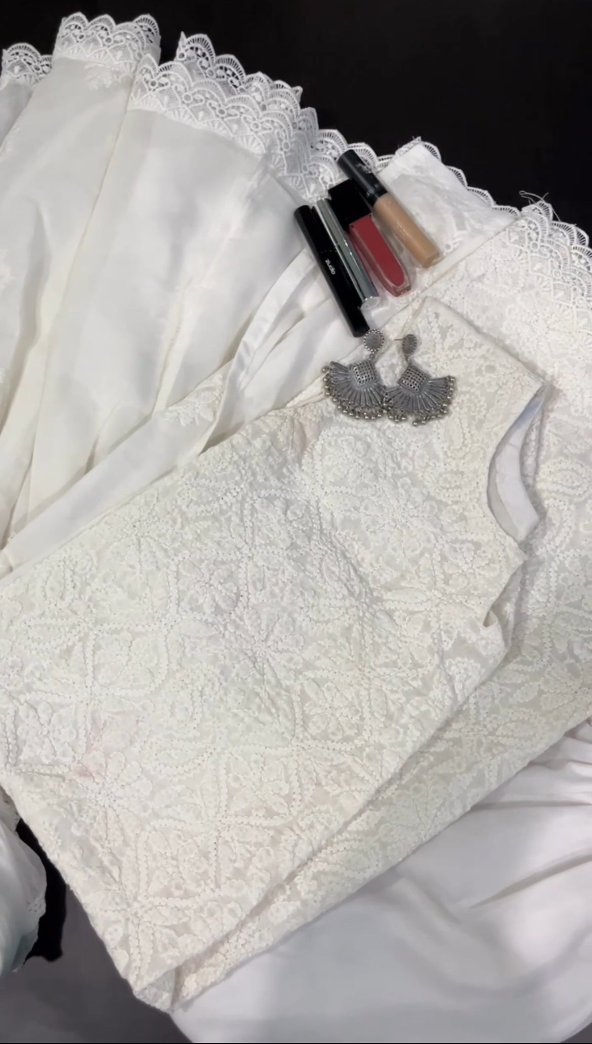 EKA Handcrafted Chikan Royal White Chikan Sharara Set.