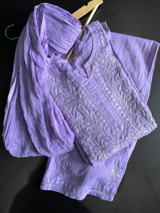 Eka Hand Embroidered Lavender 3 Piece Suit Set.