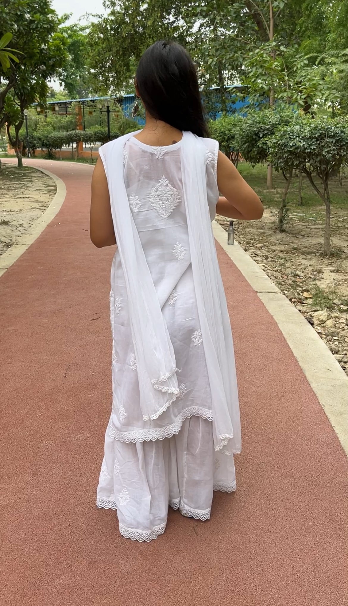 EKA Handcrafted Chikan Royal White Chikan Sharara Set.