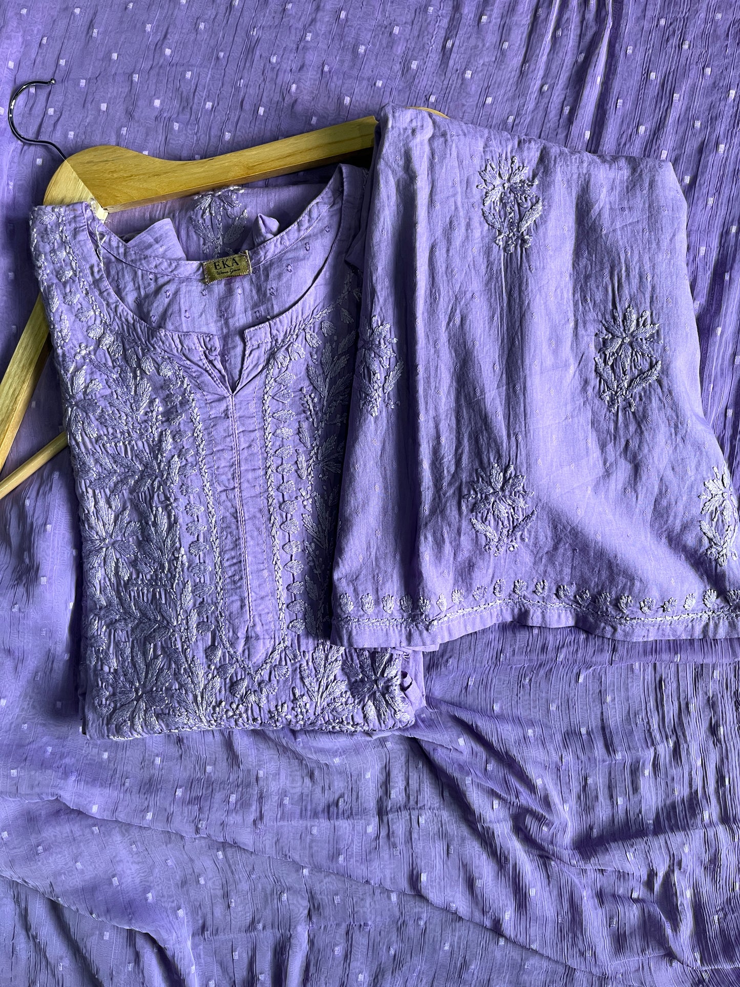 Eka Hand Embroidered Lavender 3 Piece Suit Set.