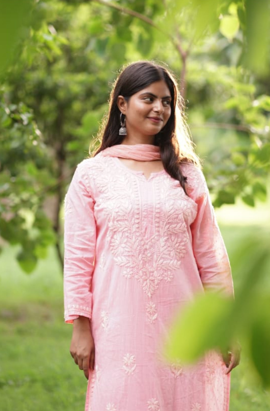 Eka Hand Embroidered Pink 3 Piece Cotton Suit Set.
