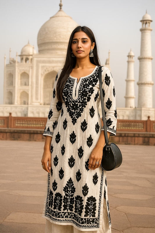 Eka Handmade Soft Chanderi Chikankari Kurti.