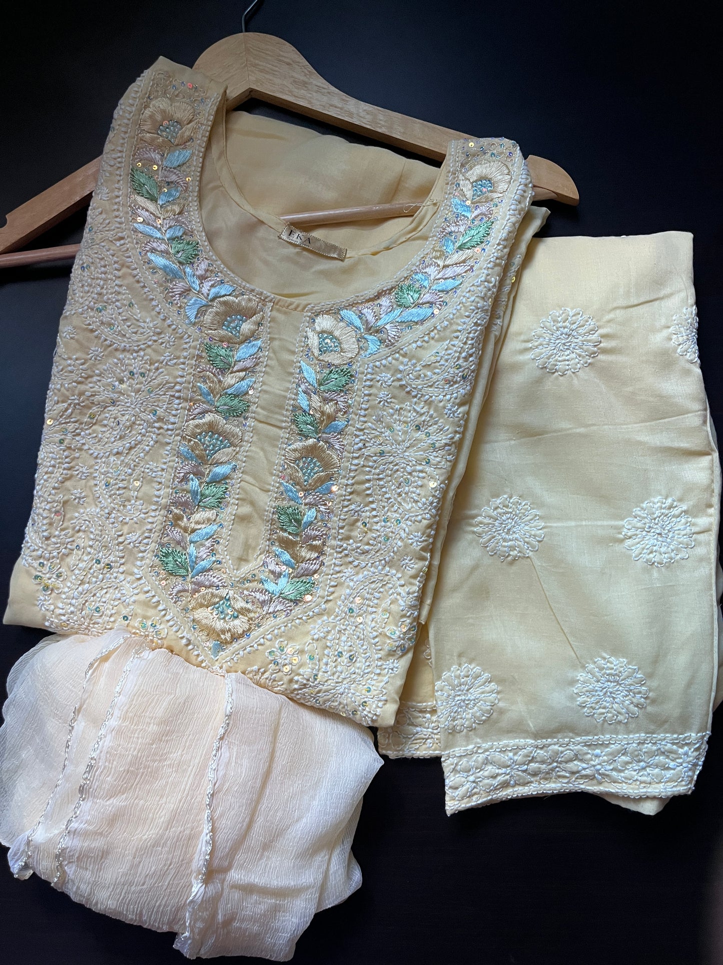 Eka Parsi Design Chikankari 3-Piece Suit.