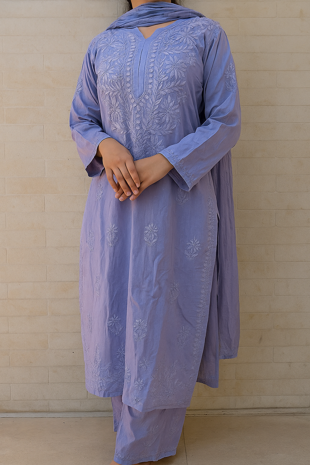 Eka Hand Embroidered Lavender 3 Piece Suit Set.