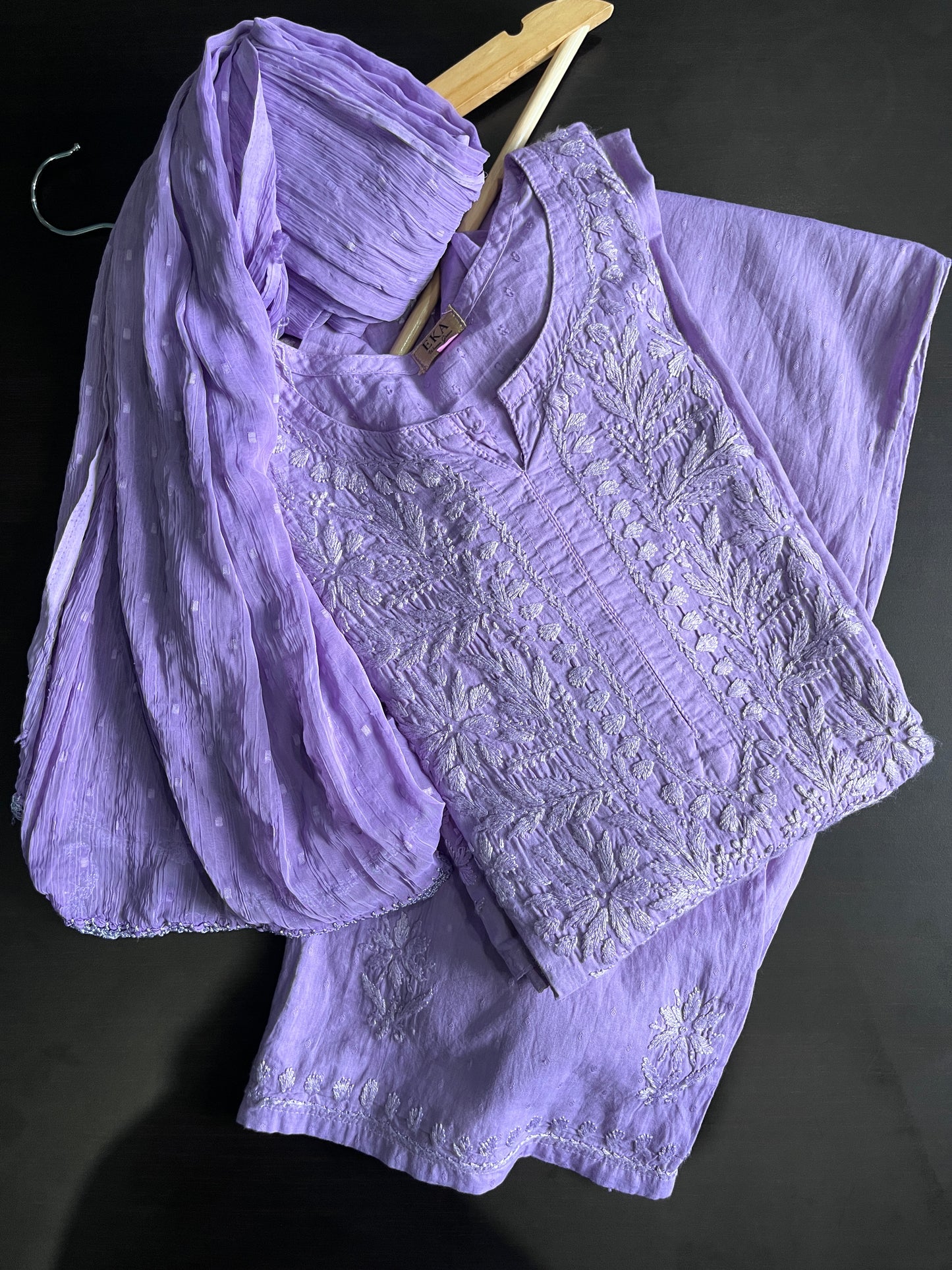 Eka Hand Embroidered Lavender 3 Piece Suit Set.